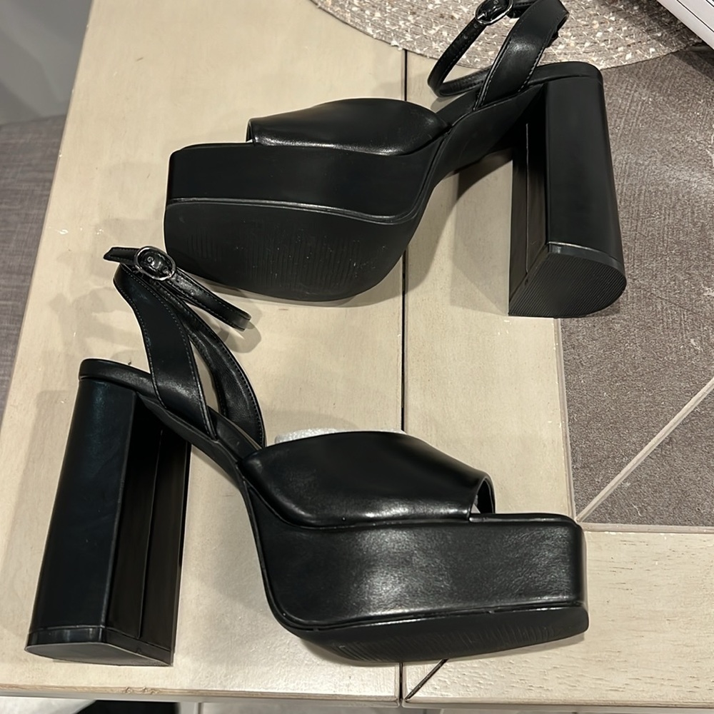 Platform Heels Chunky Heel Sandals Square Toe - Picture 12 of 16
